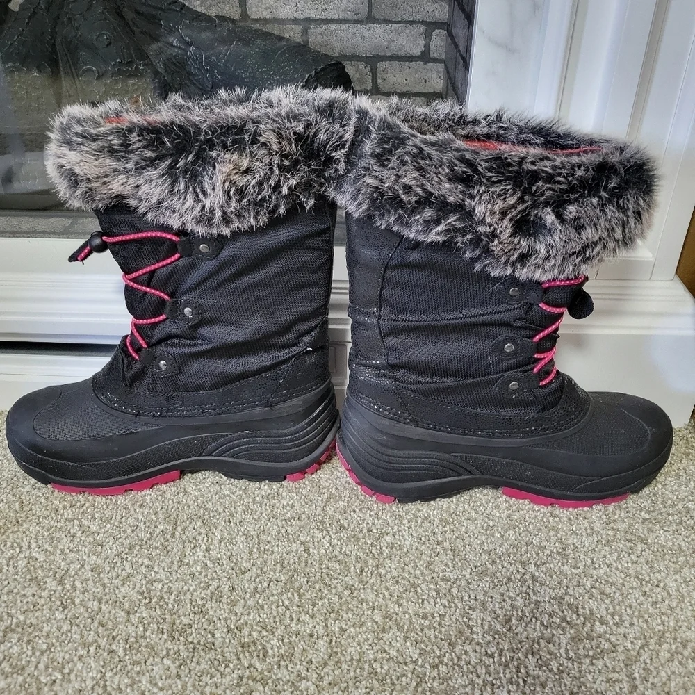 Kamik Kid's Powdery 2 Black Pink Fur-Lined Waterproof Winter Boots, Sz 7 Big Kid
